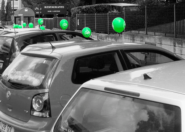 Campañas con globos y perching en los automoviles en Madrid Publidirecta